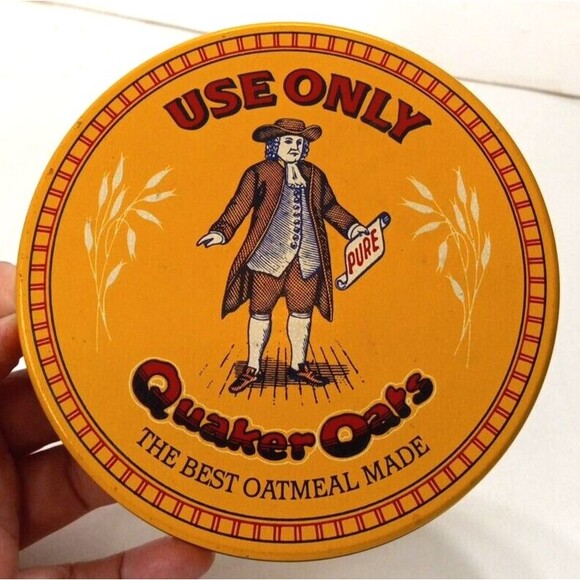1984 Quaker Rolled White Oats Collectible Tin Canister Vintage 8 inches Tall - Picture 7 of 8